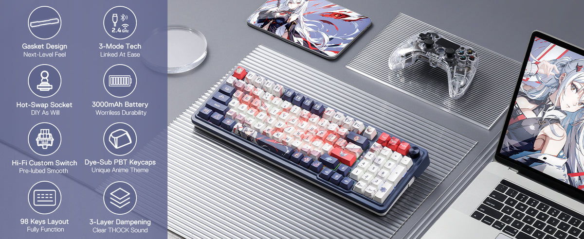 Redragon K686 PRO SE Wireless Mechanical Gaming Keyboard 98 Keys Tri-Mode Gasket RGB Hot-Swappable Anime Keyboard