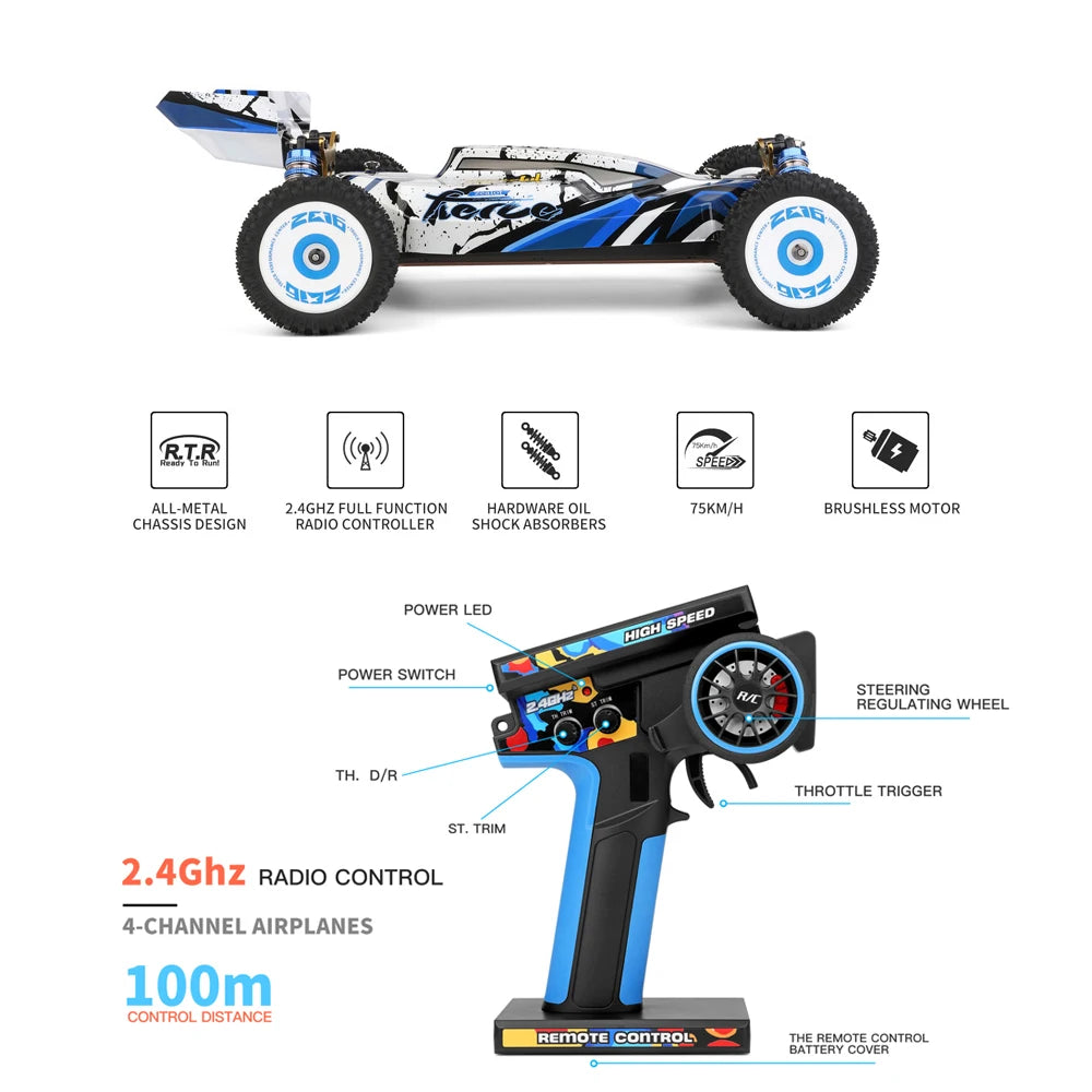 WLtoys 124017 RC Car 75KM/H 2.4G Brushless Remote Control Vehicle 4WD Electric High Speed Racing Drift Truck Toys