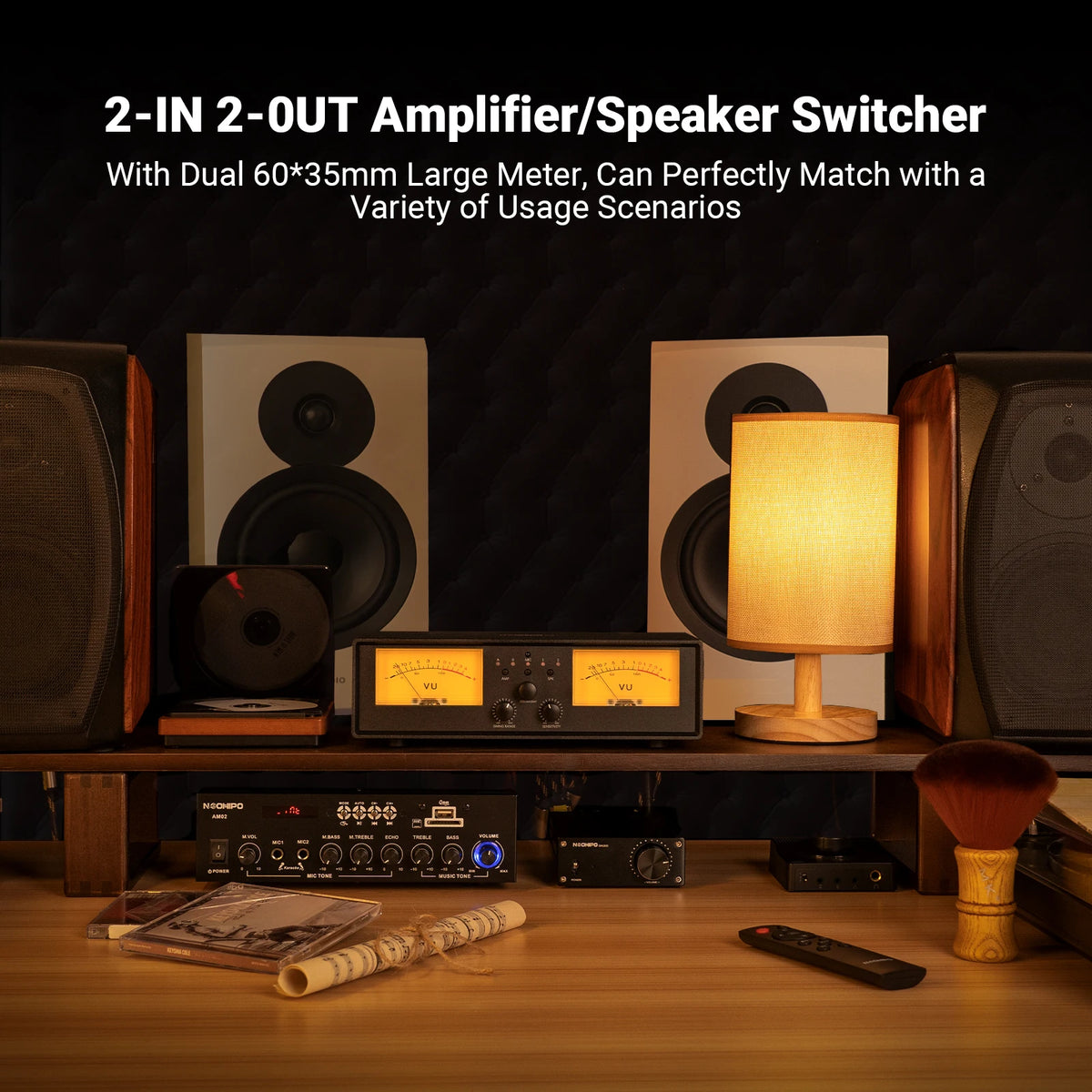 NEOHIPO ET30 Amplifier Speaker Selector With VU Meter Speaker Switcher with DB Panel Display Audio Selector