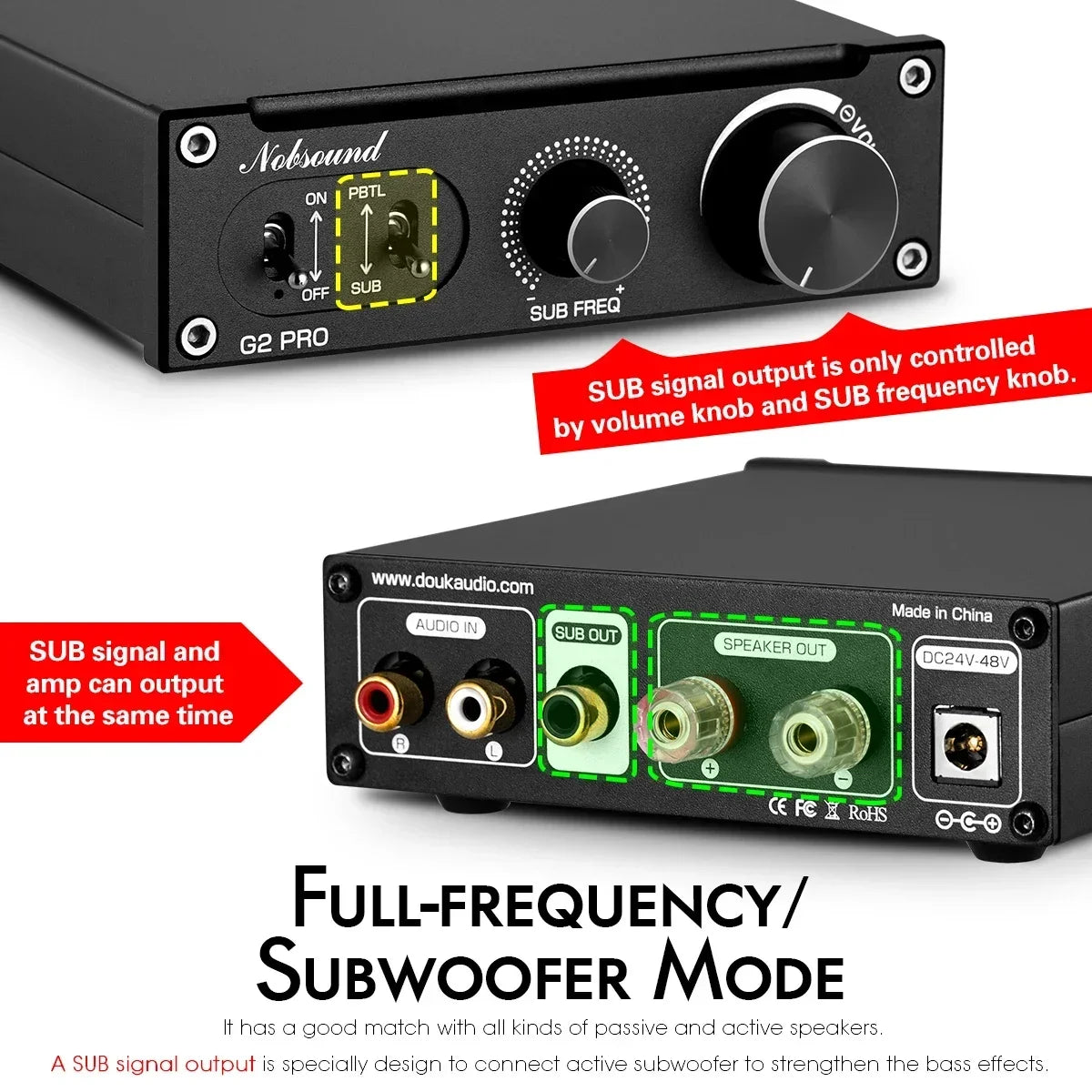 Nobsound Hi-Fi G2 pro Subwoofer / Full-Frequency Mono Channel Digital Power Amplifier 300W for Home Theater Speaker