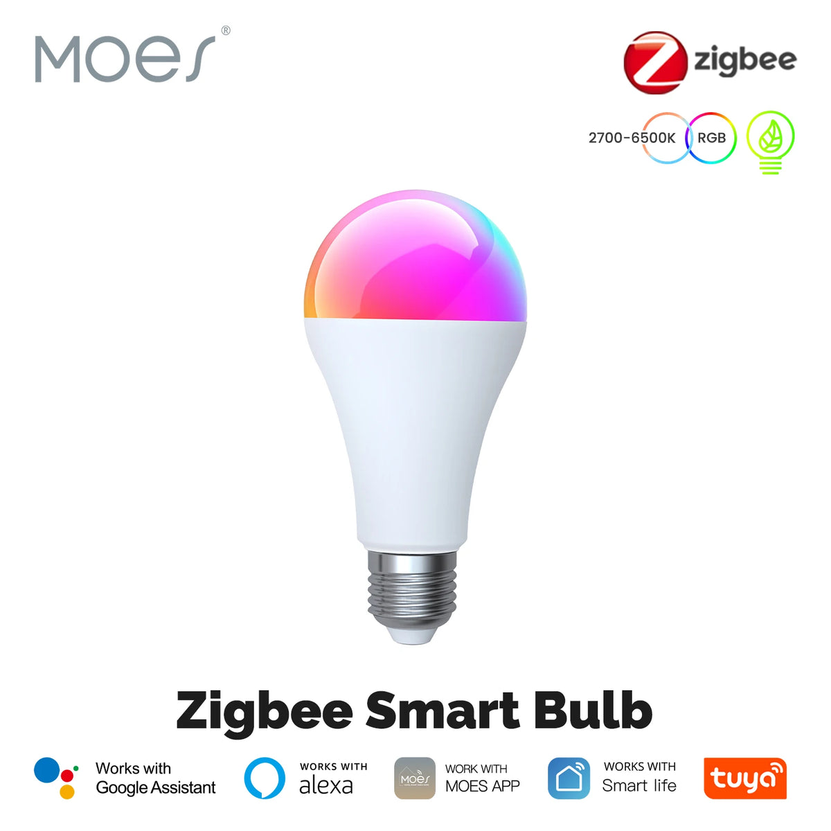 MOES Tuya Zigbee Smart LED Bulb Dimmable RGB C+W Colors 14W E27 2700K-6500K Smart Life App Remote Control With Alexa Google Home