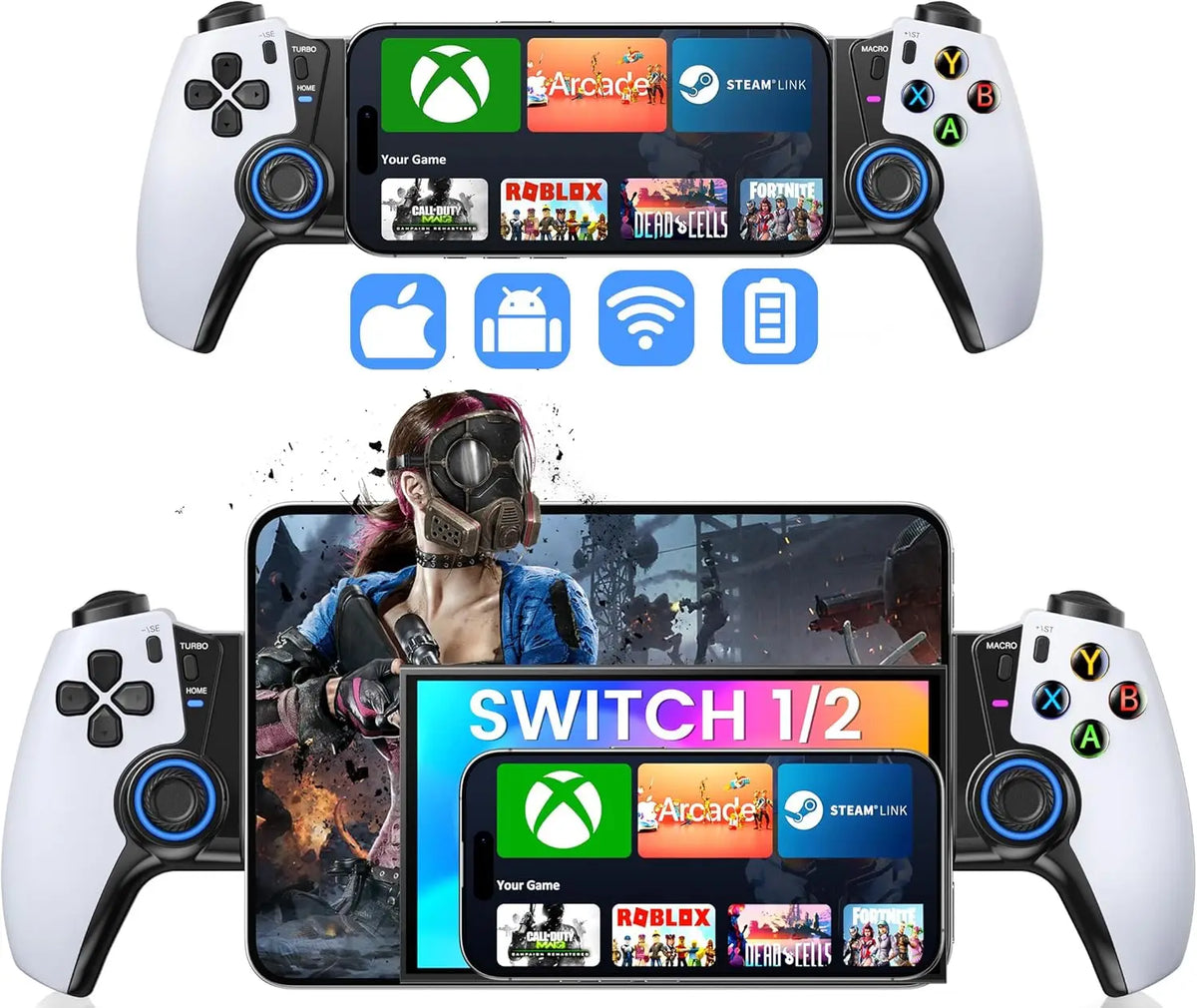 DinoFire Wireless Controller for IOS/Android/Switch1/2/OLED/iPad Mini With Hall Joystick, LED Mobile Gaming Controller
