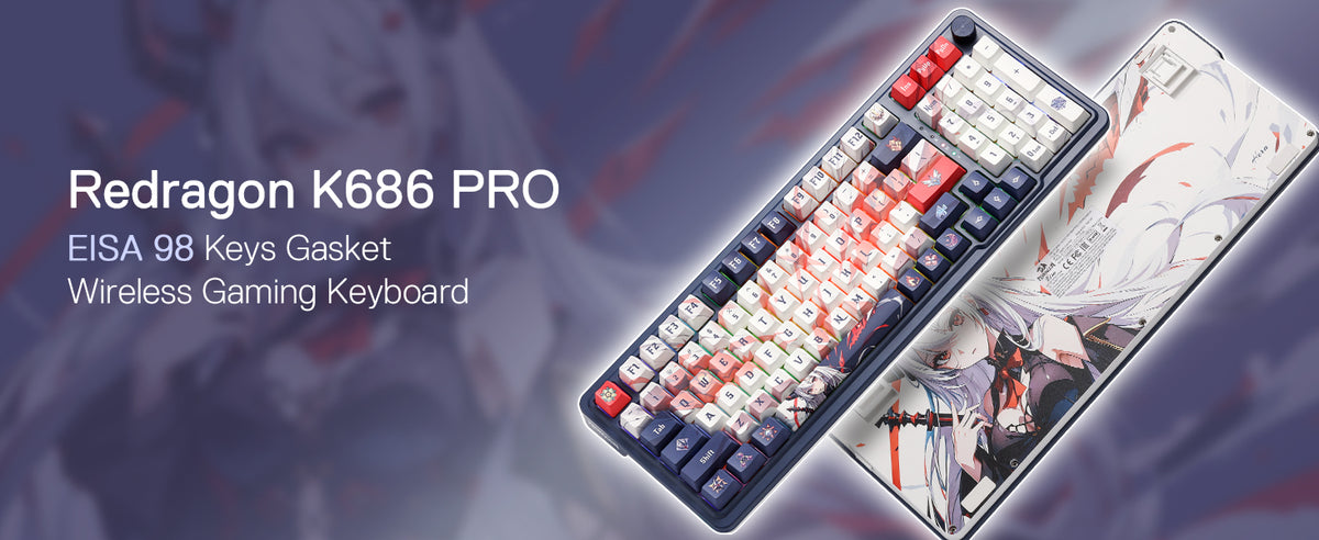 Redragon K686 PRO SE Wireless Mechanical Gaming Keyboard 98 Keys Tri-Mode Gasket RGB Hot-Swappable Anime Keyboard