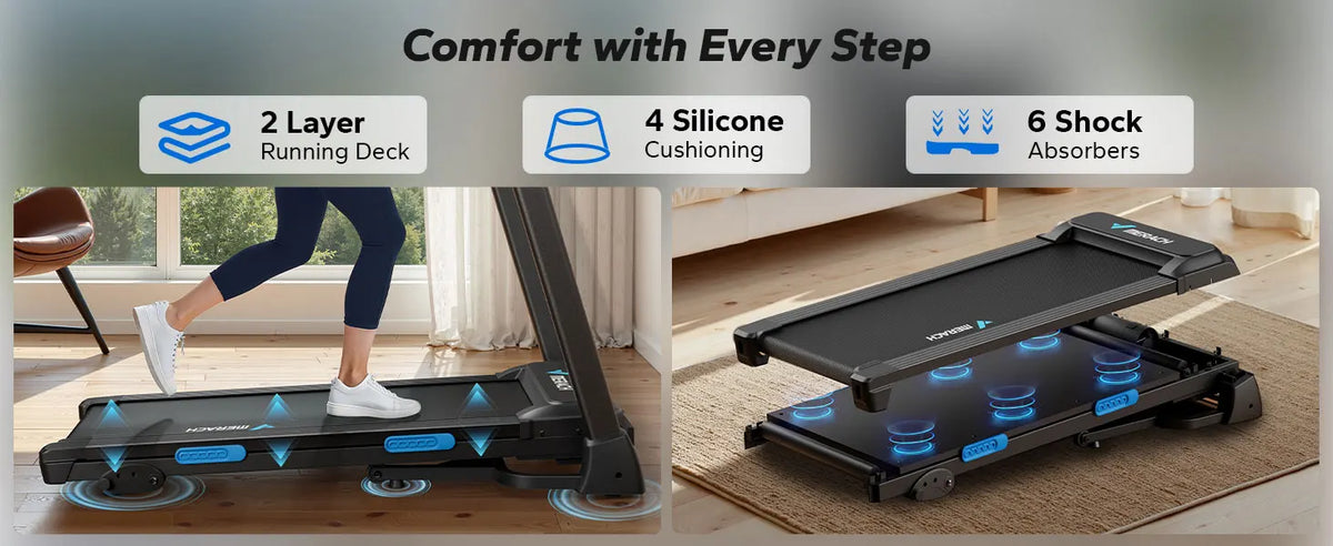 MERACH Foldable Treadmill T12 Incline Quiet Treadmills Double Deck Technology 4 Silicone Shock Cushion Heart Rate Monitoring