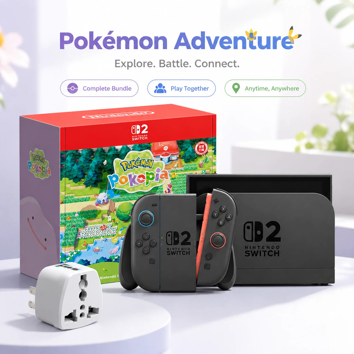 Nintendo Switch 2 Pokemon Pokopia Bundle, 256GB Handheld Gaming Console, 7.9-Inch LCD Touch Screen, 4K HDR Dock 120Hz - Hong Kong Version (HK Charger with US Plug Adapter)