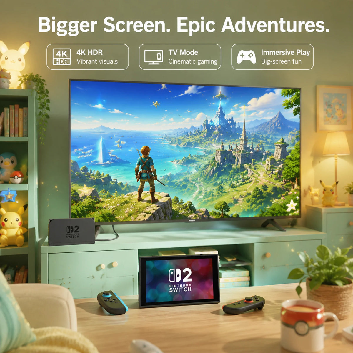 Nintendo Switch 2 Pokemon Pokopia Bundle, 256GB Handheld Gaming Console, 7.9-Inch LCD Touch Screen, 4K HDR Dock 120Hz - Hong Kong Version (HK Charger with US Plug Adapter)