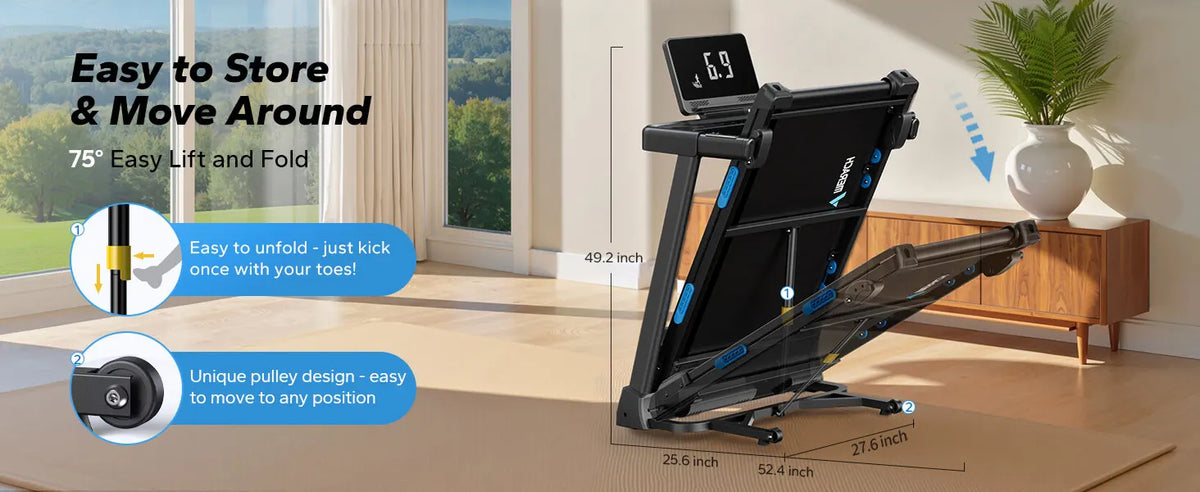 MERACH Foldable Treadmill T12 Incline Quiet Treadmills Double Deck Technology 4 Silicone Shock Cushion Heart Rate Monitoring