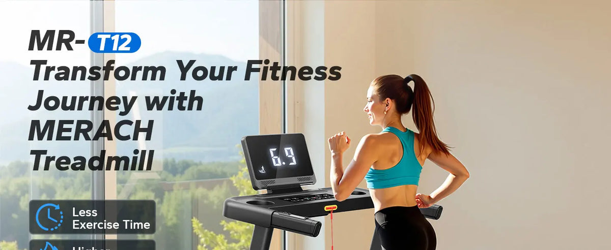 MERACH Foldable Treadmill T12 Incline Quiet Treadmills Double Deck Technology 4 Silicone Shock Cushion Heart Rate Monitoring