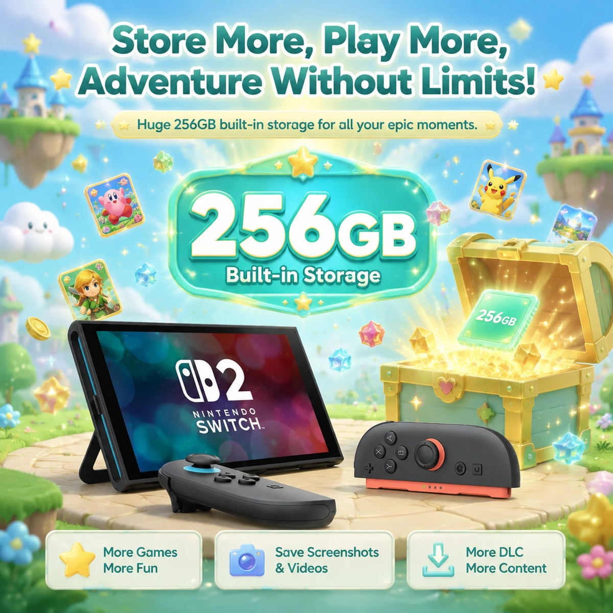 Nintendo Switch 2 Pokemon Pokopia Bundle, 256GB Handheld Gaming Console, 7.9-Inch LCD Touch Screen, 4K HDR Dock 120Hz - Hong Kong Version (HK Charger with US Plug Adapter)