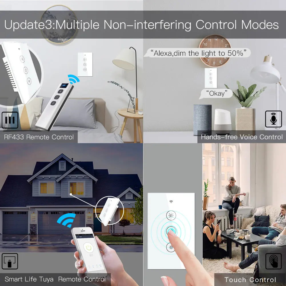 MOES New WiFi RF Smart Light Dimmer Switch 2/3Way Smart Life/Tuya APP Remote Control Works with Alexa Google Voice Assistants