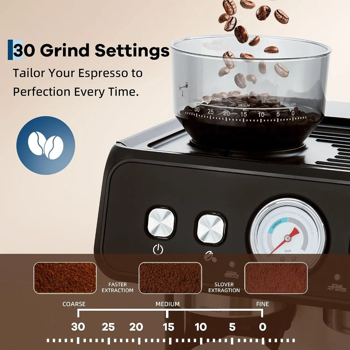 Espresso Machine With Grinder 20 Bar Stainless Steel Pressure Maker Featuring Removable 2.8L Water Tank Adjustable Shot Volume Professional For Home Barista And Office