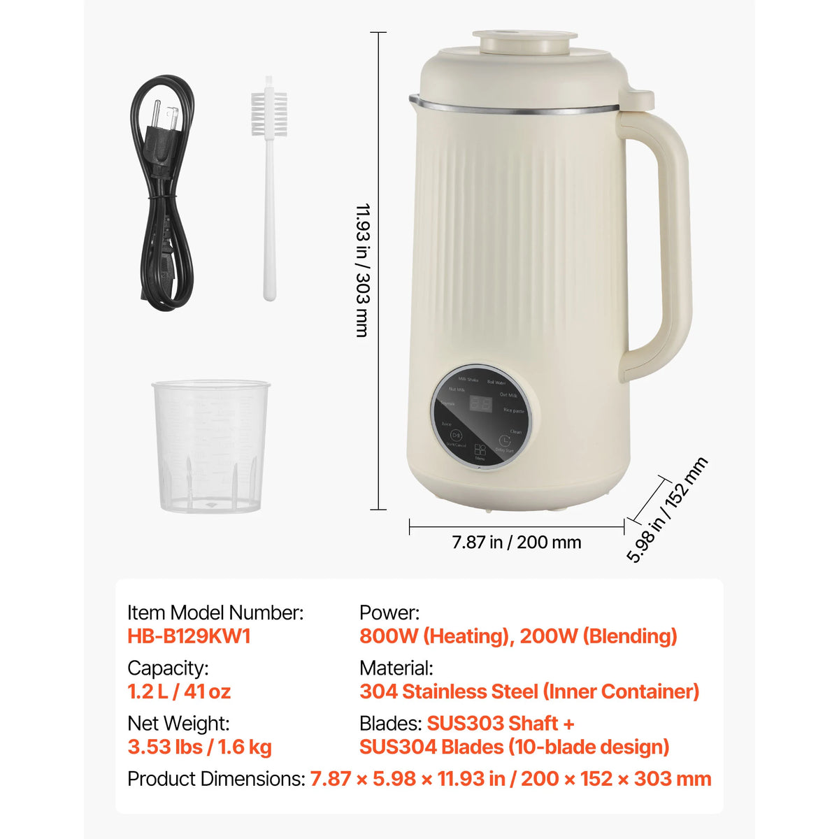 SucceBuy 8-in-1 Nut Milk Maker Soy Milk Maker with 180W Blending for Homemade Oat, Nut, Soy, Juice, Milkshake, Rice Cereal