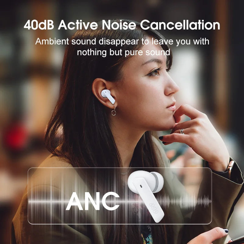 QCY HT05 MeloBuds ANC Wireless Earphone 40dB Noise Cancelling Bluetooth 5.2 Headphone 6 Mic ENC HD Call Earbud Transparency Mode