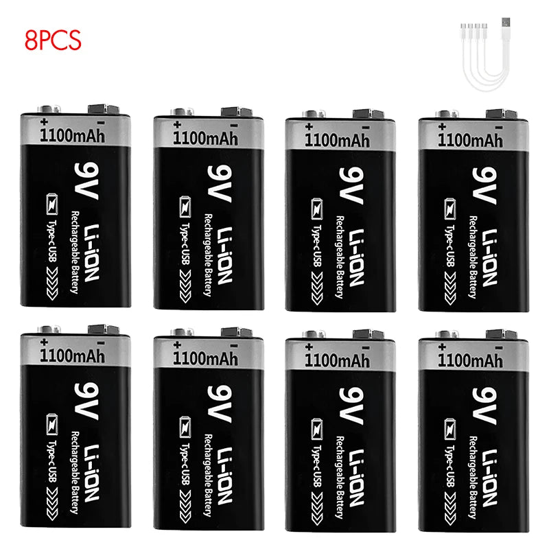 Kuugro USB 9V Rechargeable Battery 1100mAh Type-C Rechargeable 6F22 9V Li-ion Battery for RC Helicopeter Model Multimeter Toy