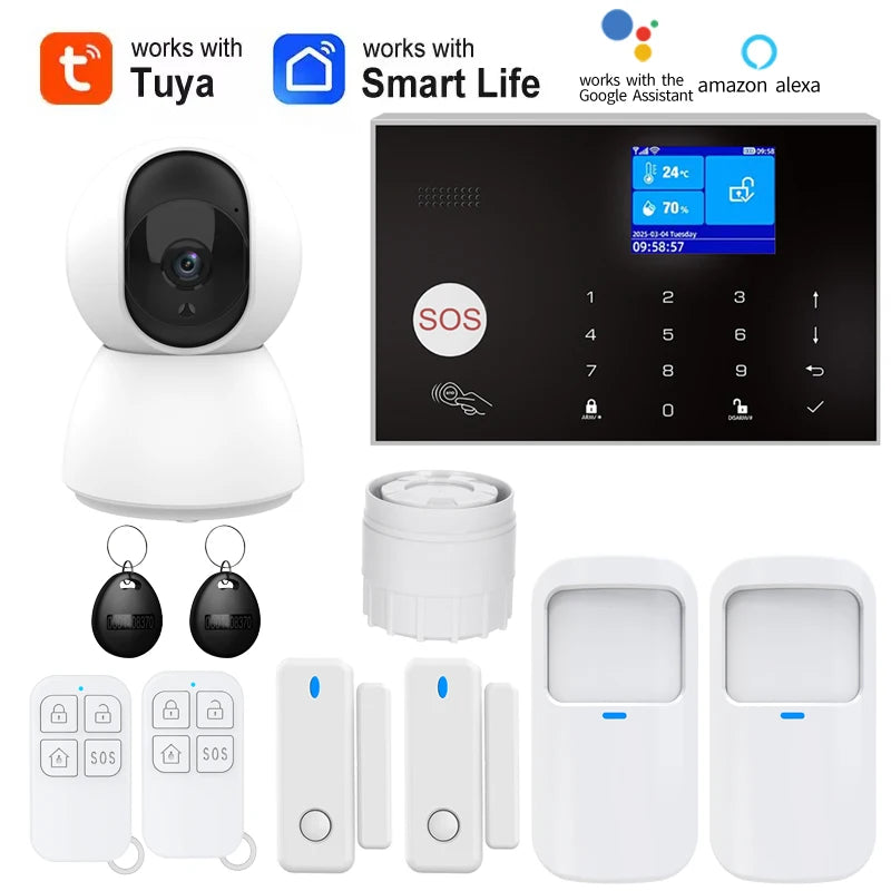 Alarm System for Home WIFI GSM Security Alarm Host Ant-theft with Door Gap PIR Motion Sensor Tuya Smart App control work Alexa
