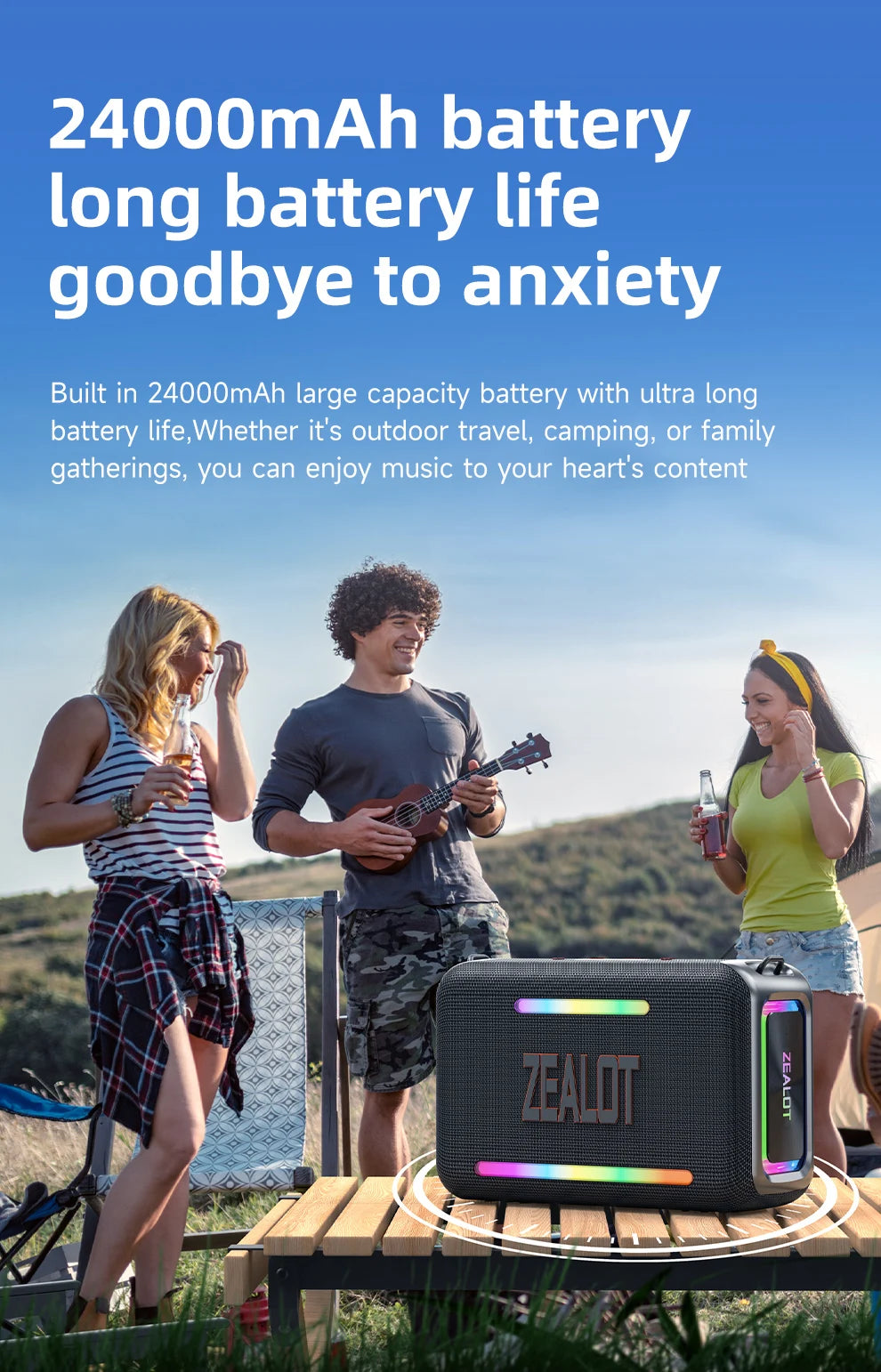 US-ZEALOT-S95 120W Waterproof Portable Loud Bluetooth Speaker, Wireless Outdoor Boombox SubwooferTriple Passive Radiators-Deep Bass