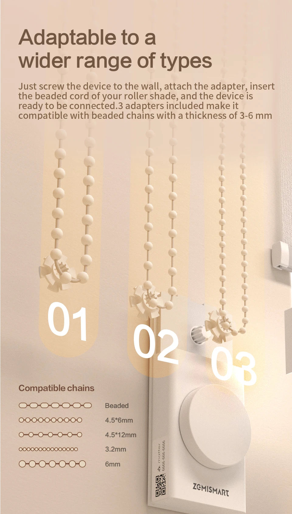 Zemismart Matter Thread Smart Roller Shade Driver Built-in Battery Knob Control Work with Homekit Alexa Google Home Smartthings