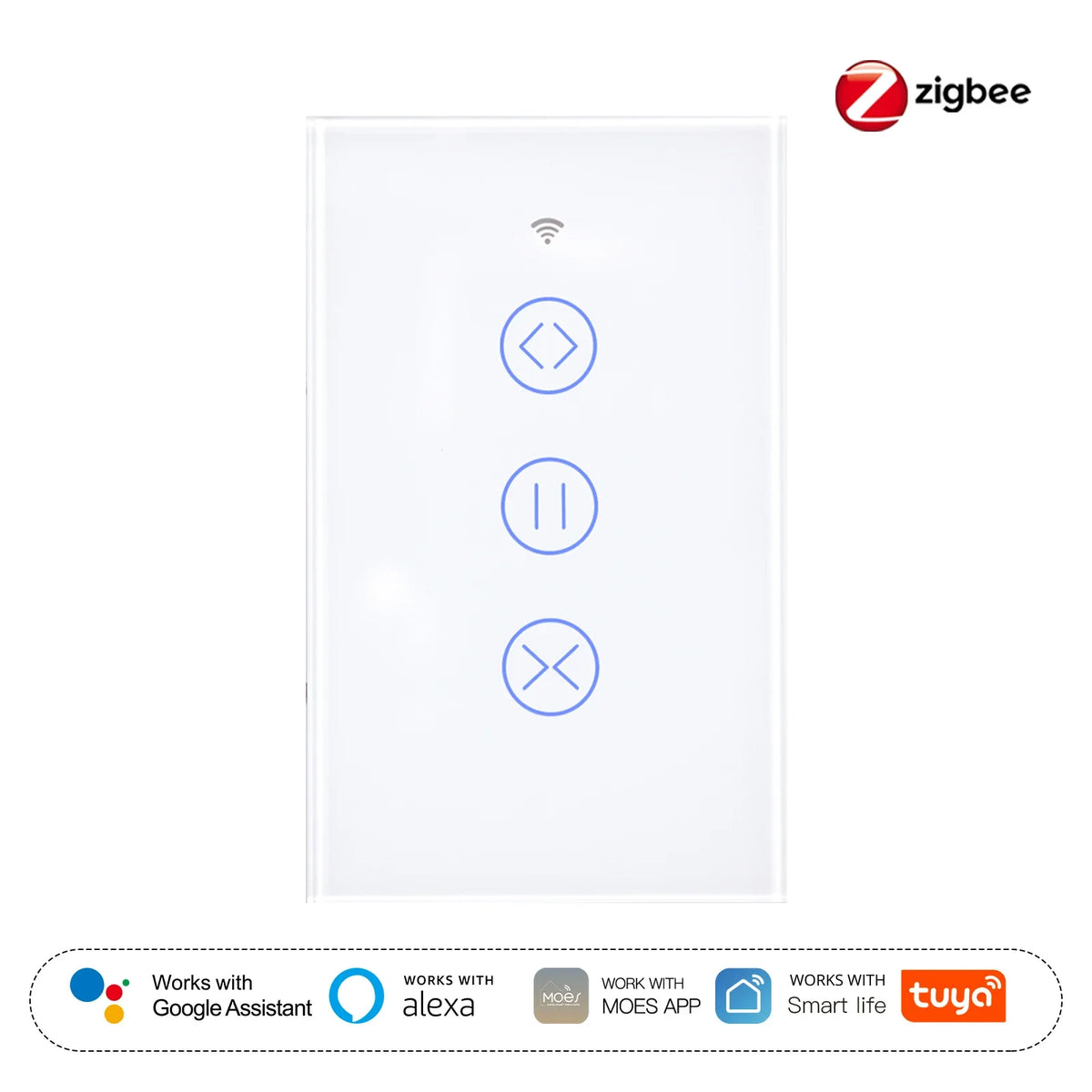 MOES Tuya ZigBee Smart Glass Touch Curtain Switch RF App Wireless Control Fireproof Neutral Wire Required With Alexa Google Home