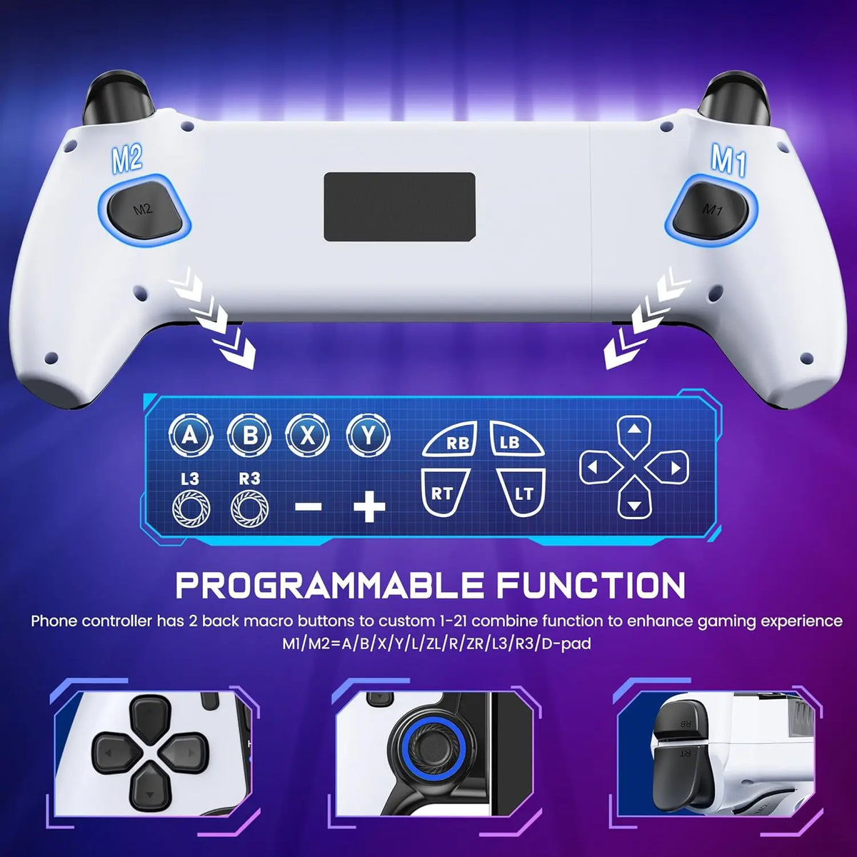 DinoFire Wireless Controller for IOS/Android/Switch1/2/OLED/iPad Mini With Hall Joystick, LED Mobile Gaming Controller