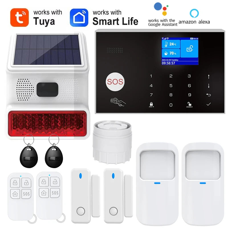 Alarm System for Home WIFI GSM Security Alarm Host Ant-theft with Door Gap PIR Motion Sensor Tuya Smart App control work Alexa