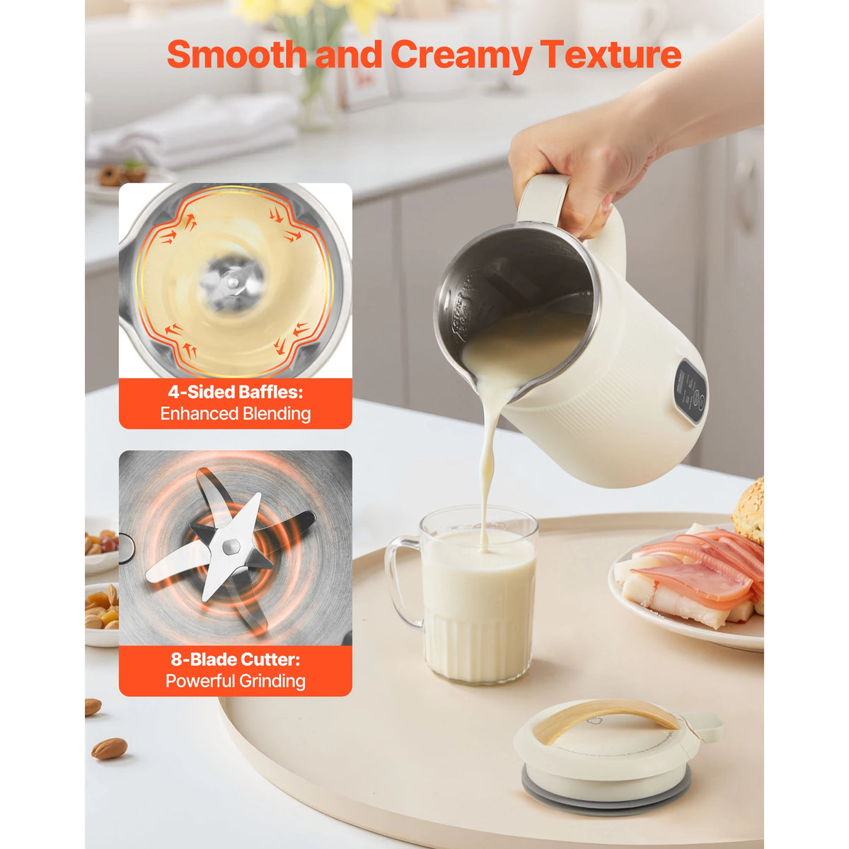 SucceBuy 8-in-1 Nut Milk Maker Soy Milk Maker with 180W Blending for Homemade Oat, Nut, Soy, Juice, Milkshake, Rice Cereal