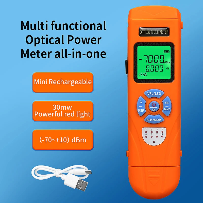 Mini Optical Power Meter / 30MW Visual Fault Locator / Rj45 Testing All in One Rechargeable Fiber Optic Cable Tester FTTH Tool