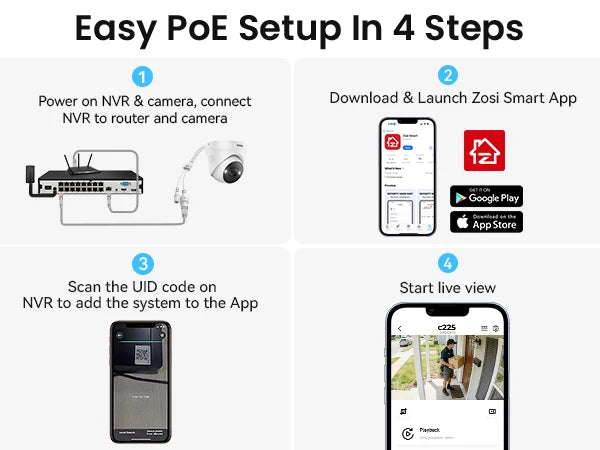 ZOSI 4K 8MP PoE Security Camera System 16 Port 32CH Dual-Disk NVR 4TB AI Detection Audio CCTV Surveillance for Home Business