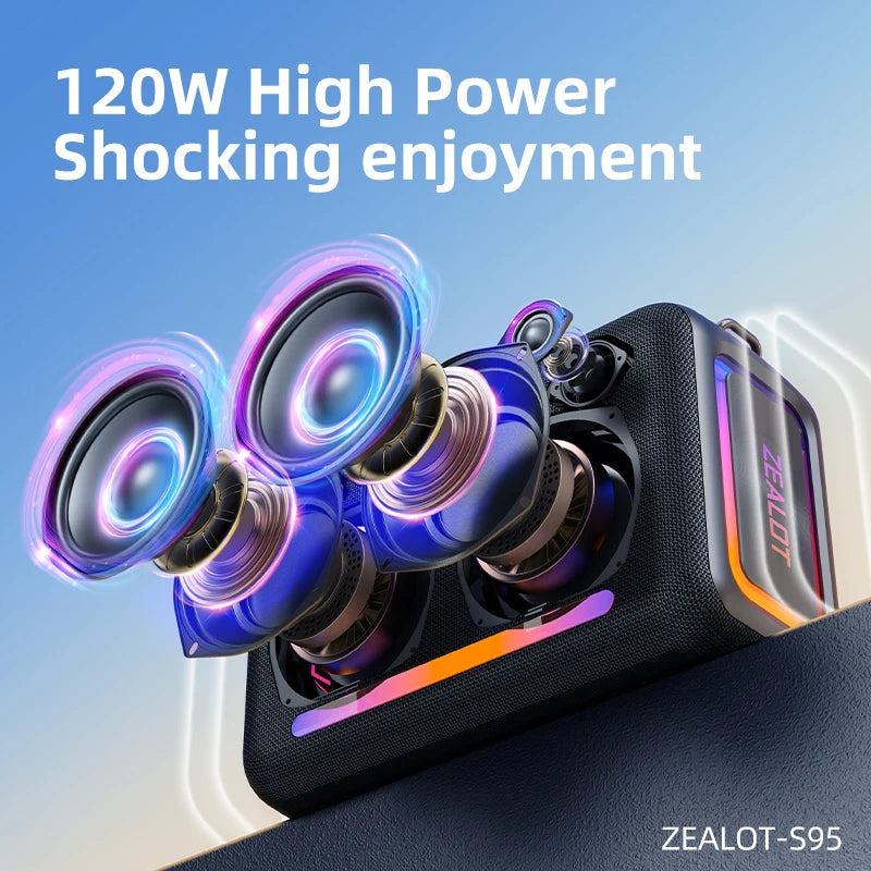 US-ZEALOT-S95 120W Waterproof Portable Loud Bluetooth Speaker, Wireless Outdoor Boombox SubwooferTriple Passive Radiators-Deep Bass