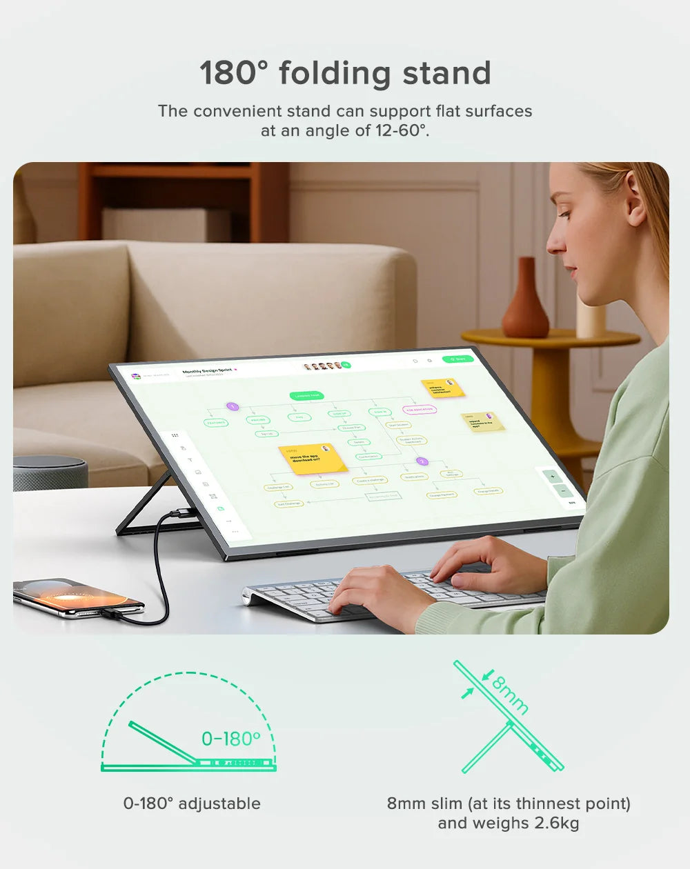 UPERFECT 24.5' 2K Computer Display 165Hz HDMI Monitor 1440P QHD 100% SRGB IPS Screen W/ Kickstand For Laptop PC Mac Game Console