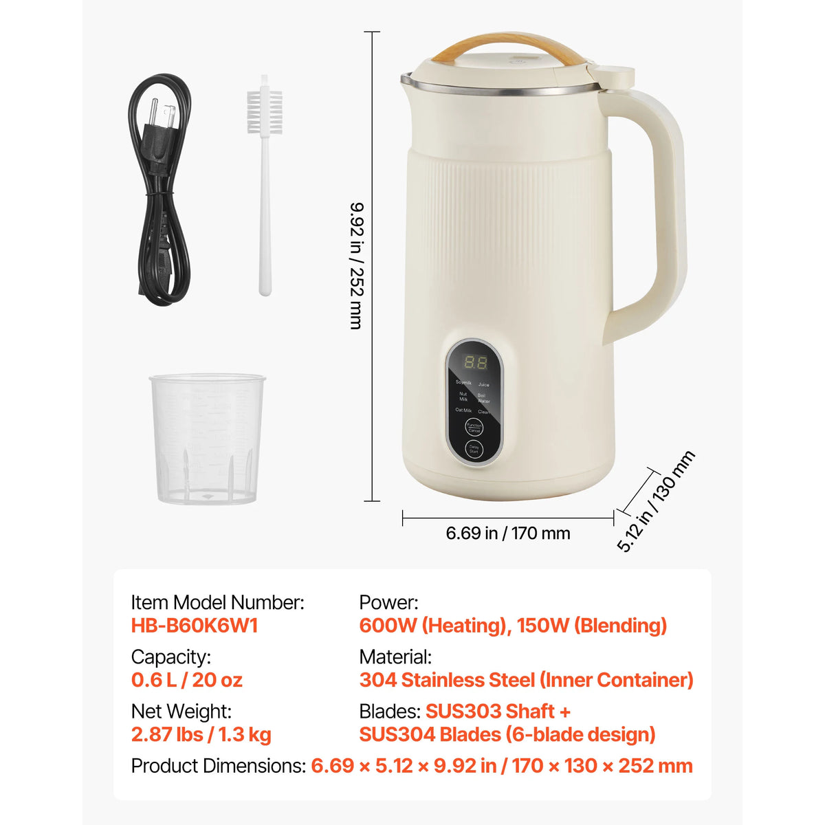 SucceBuy 8-in-1 Nut Milk Maker Soy Milk Maker with 180W Blending for Homemade Oat, Nut, Soy, Juice, Milkshake, Rice Cereal