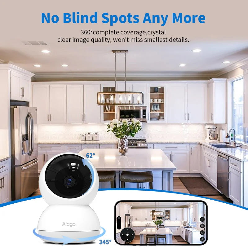 360° Smart Home Security Camera PTZ 2K 5G WiFi AI Detection Night Vision Automatic Tracking Security Surveillance Baby Monitor