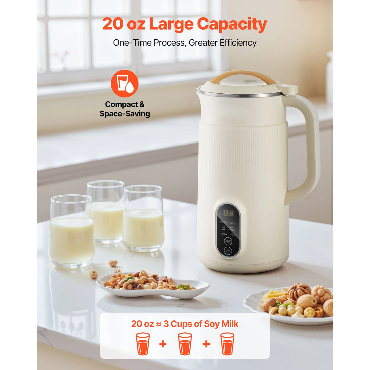 SucceBuy 8-in-1 Nut Milk Maker Soy Milk Maker with 180W Blending for Homemade Oat, Nut, Soy, Juice, Milkshake, Rice Cereal