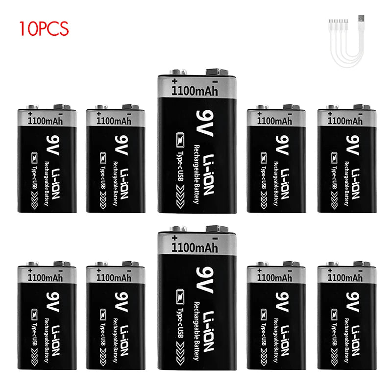 Kuugro USB 9V Rechargeable Battery 1100mAh Type-C Rechargeable 6F22 9V Li-ion Battery for RC Helicopeter Model Multimeter Toy