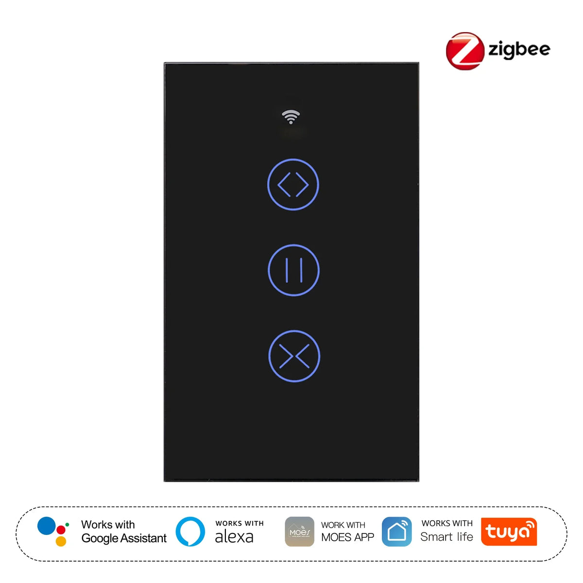 MOES Tuya ZigBee Smart Glass Touch Curtain Switch RF App Wireless Control Fireproof Neutral Wire Required With Alexa Google Home