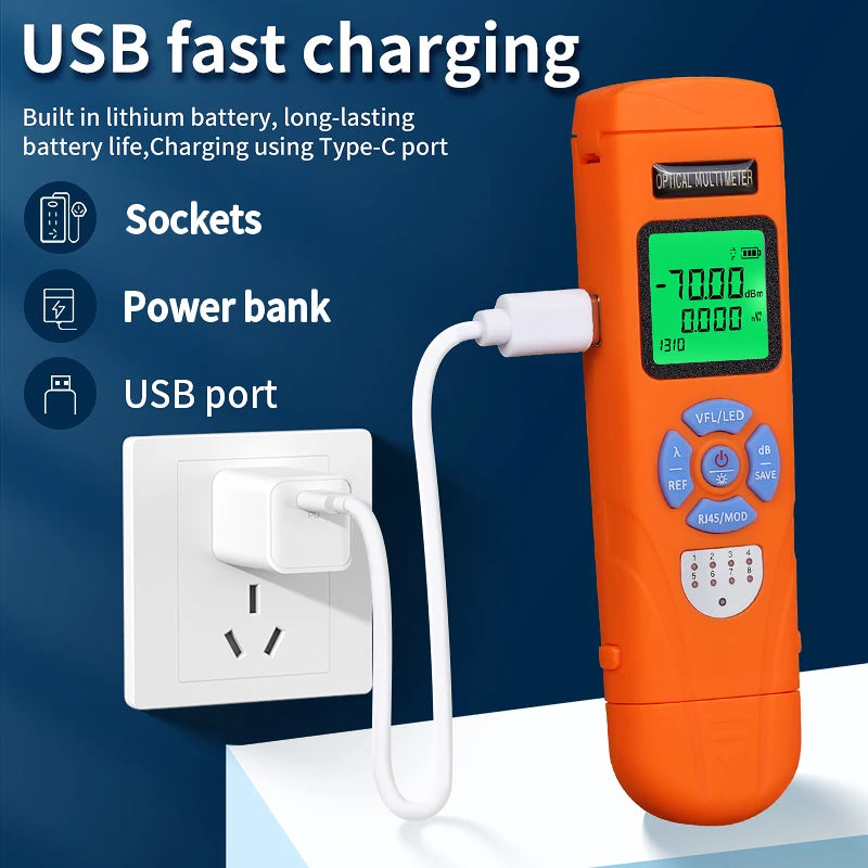 Mini Optical Power Meter / 30MW Visual Fault Locator / Rj45 Testing All in One Rechargeable Fiber Optic Cable Tester FTTH Tool