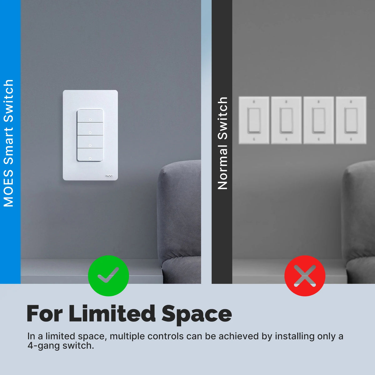MOES Tuya Matter WiFi Smart Light Button Switch App Control Neutral Wire Required Grounding Design Alexa Google Home Apple Home