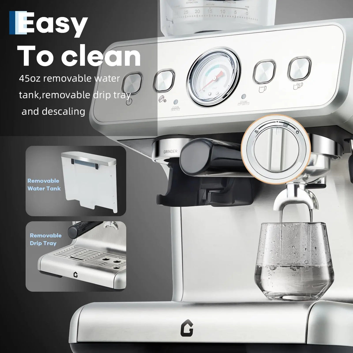 Espresso Machine With Grinder 20 Bar Stainless Steel Pressure Maker Featuring Removable 2.8L Water Tank Adjustable Shot Volume Professional For Home Barista And Office