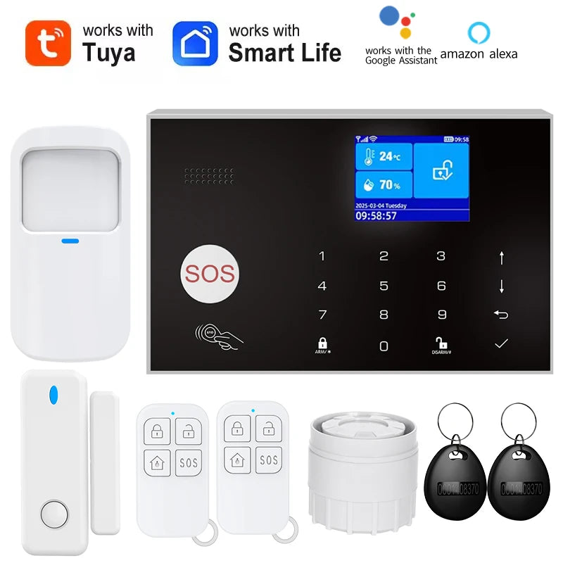 Alarm System for Home WIFI GSM Security Alarm Host Ant-theft with Door Gap PIR Motion Sensor Tuya Smart App control work Alexa