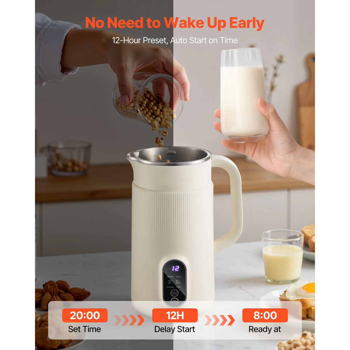 SucceBuy 8-in-1 Nut Milk Maker Soy Milk Maker with 180W Blending for Homemade Oat, Nut, Soy, Juice, Milkshake, Rice Cereal