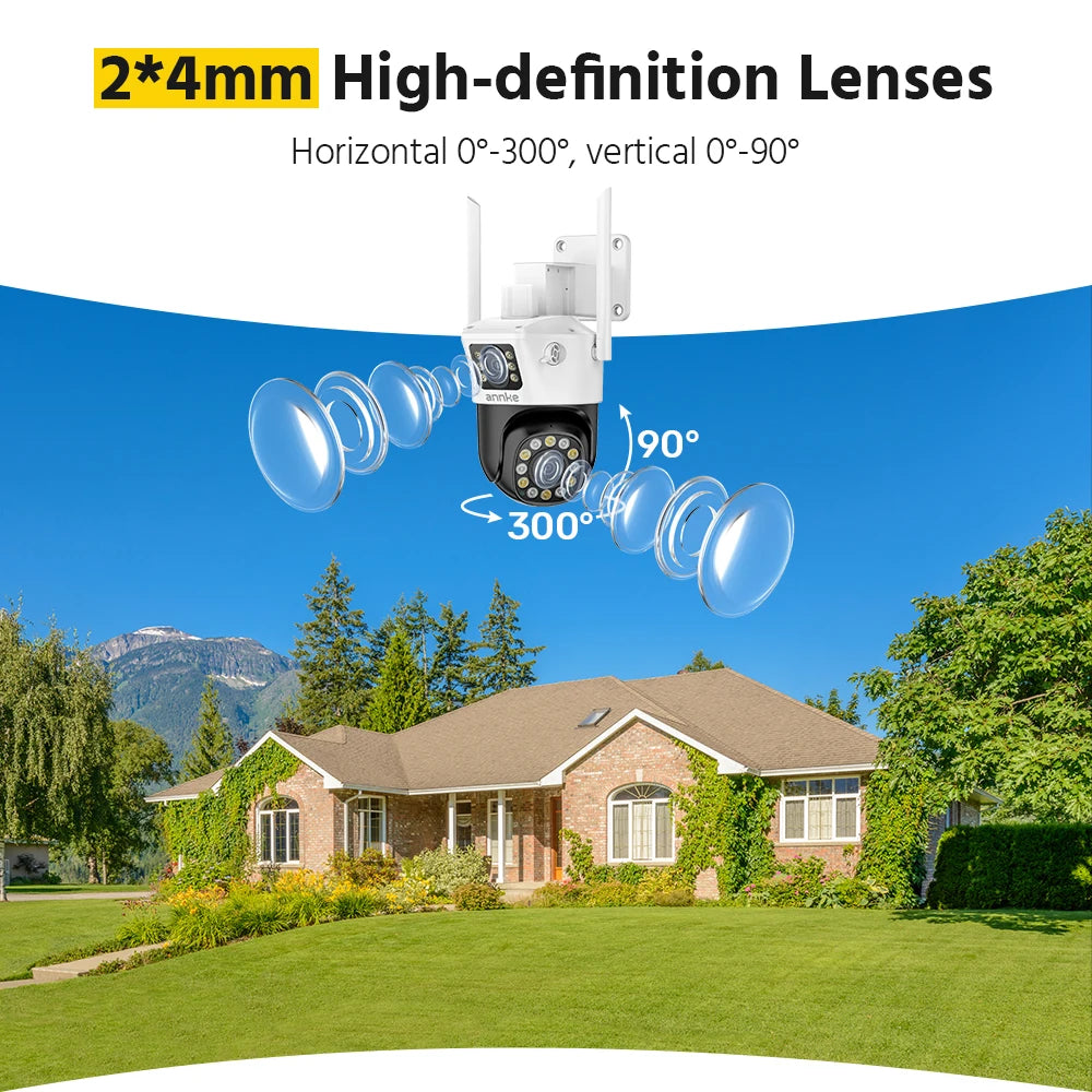 ANNKE 6MP Dual-Lens Outdoor Wireless WiFi Security PT Camera Red Blue Flashing Lights Siren Smart Dual Light Two-Way Audio