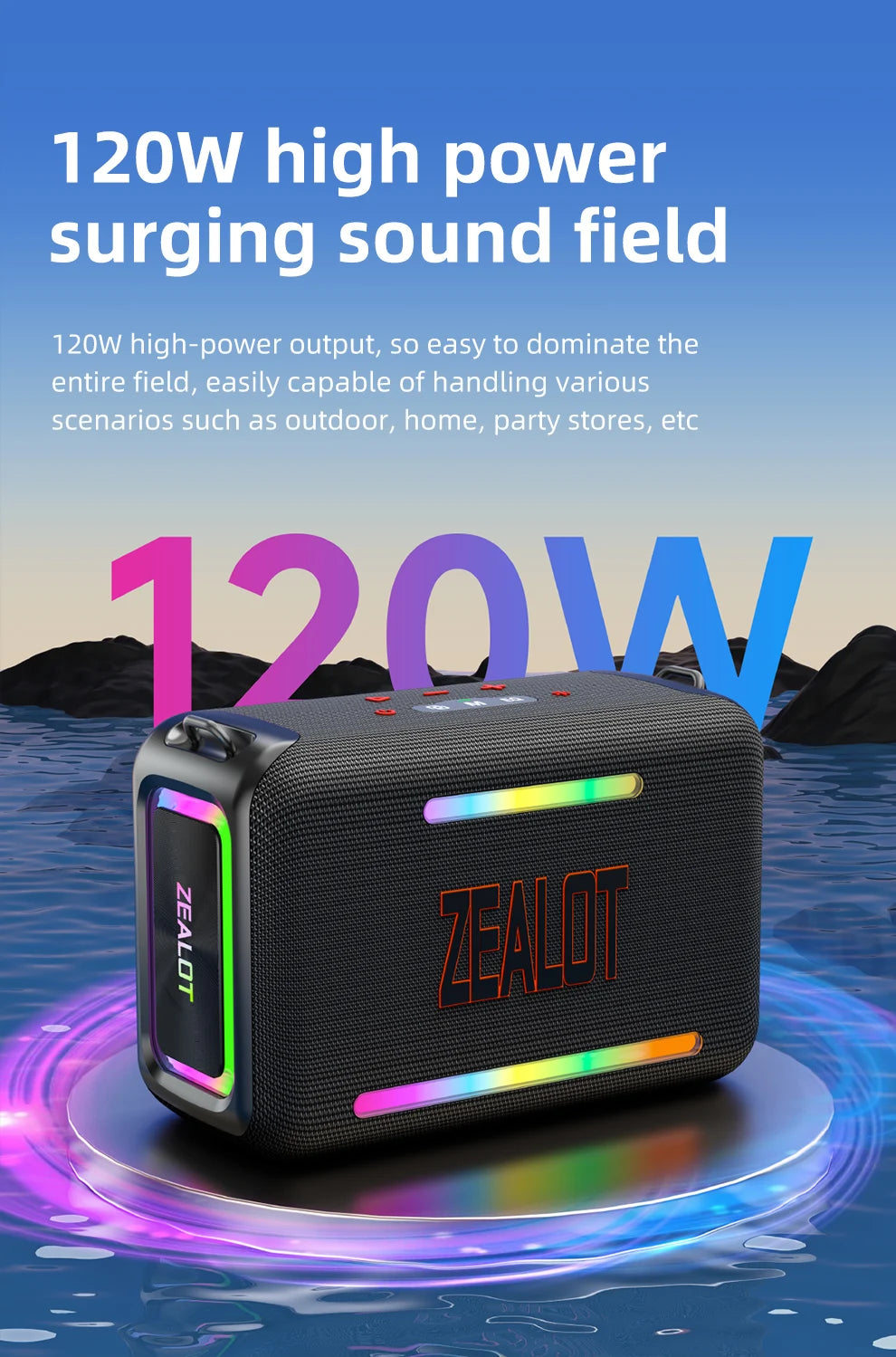 US-ZEALOT-S95 120W Waterproof Portable Loud Bluetooth Speaker, Wireless Outdoor Boombox SubwooferTriple Passive Radiators-Deep Bass