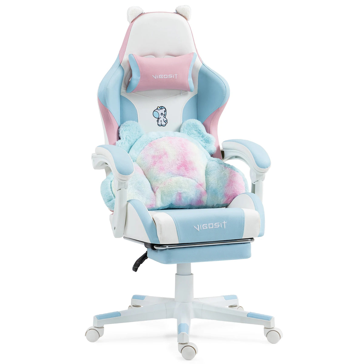Vigosit Gaming Chair Cute Ears and Kawaii Pillow Ergonomic Computer Game Chair for Girls with Lumbar Support