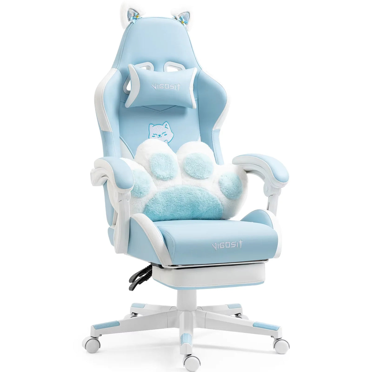 Vigosit Gaming Chair Cute Ears and Kawaii Pillow Ergonomic Computer Game Chair for Girls with Lumbar Support