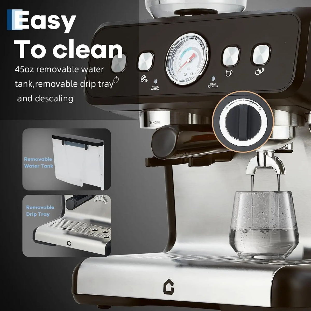 Espresso Machine With Grinder 20 Bar Stainless Steel Pressure Maker Featuring Removable 2.8L Water Tank Adjustable Shot Volume Professional For Home Barista And Office