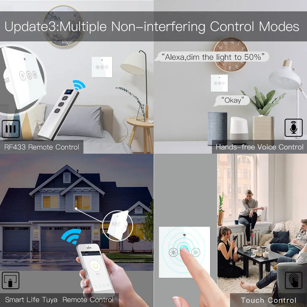 MOES New WiFi RF Smart Light Dimmer Switch 2/3Way Smart Life/Tuya APP Remote Control Works with Alexa Google Voice Assistants