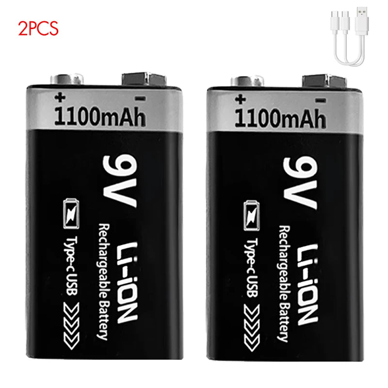 Kuugro USB 9V Rechargeable Battery 1100mAh Type-C Rechargeable 6F22 9V Li-ion Battery for RC Helicopeter Model Multimeter Toy