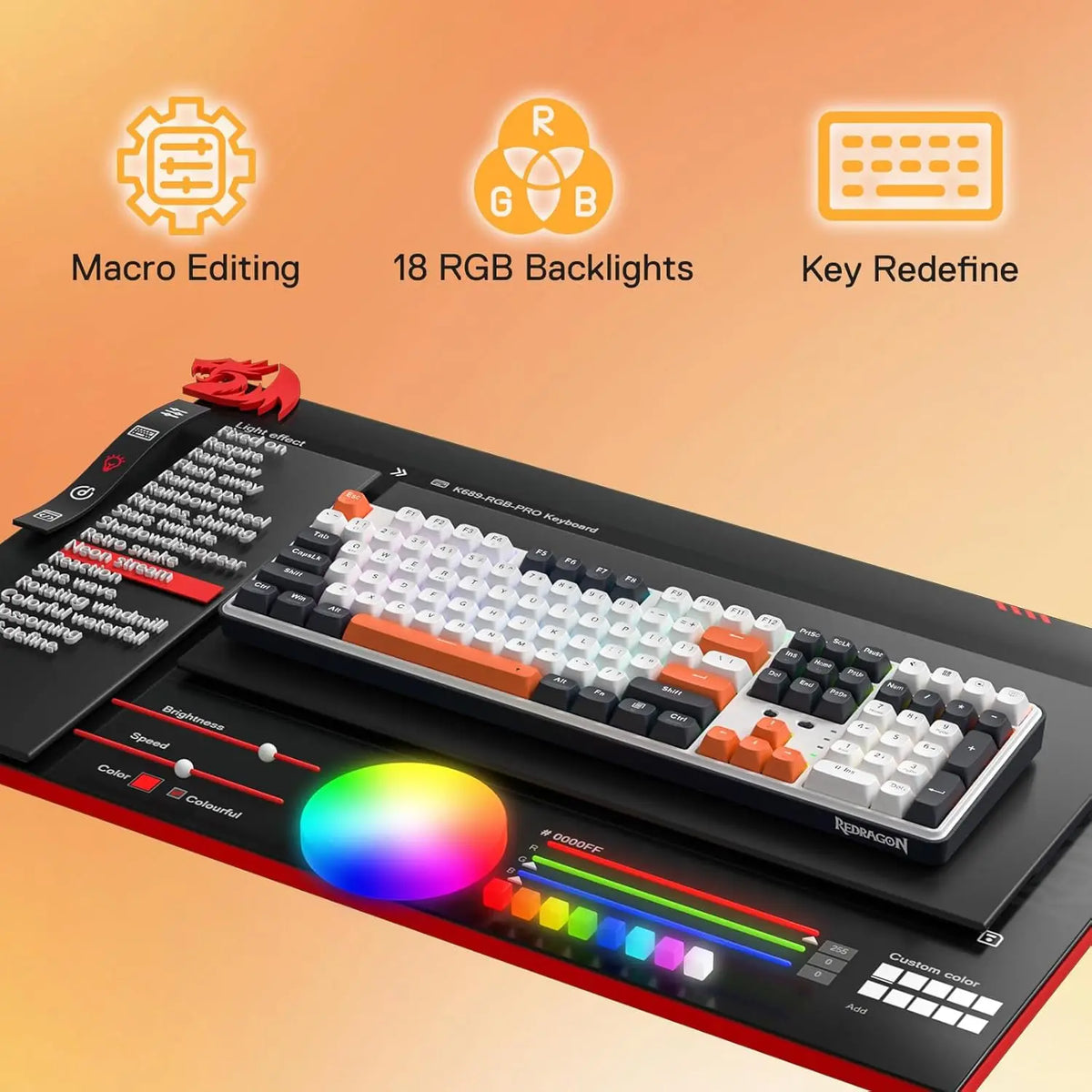 Redragon K689 PRO Wireless Gasket RGB Mechanical Gaming Keyboard 108 Keys 4 Extra Hotkeys Upgraded Hot-Swappable Keyboard