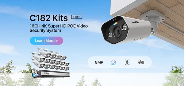 ZOSI 4K 8MP PoE Security Camera System 16 Port 32CH Dual-Disk NVR 4TB AI Detection Audio CCTV Surveillance for Home Business
