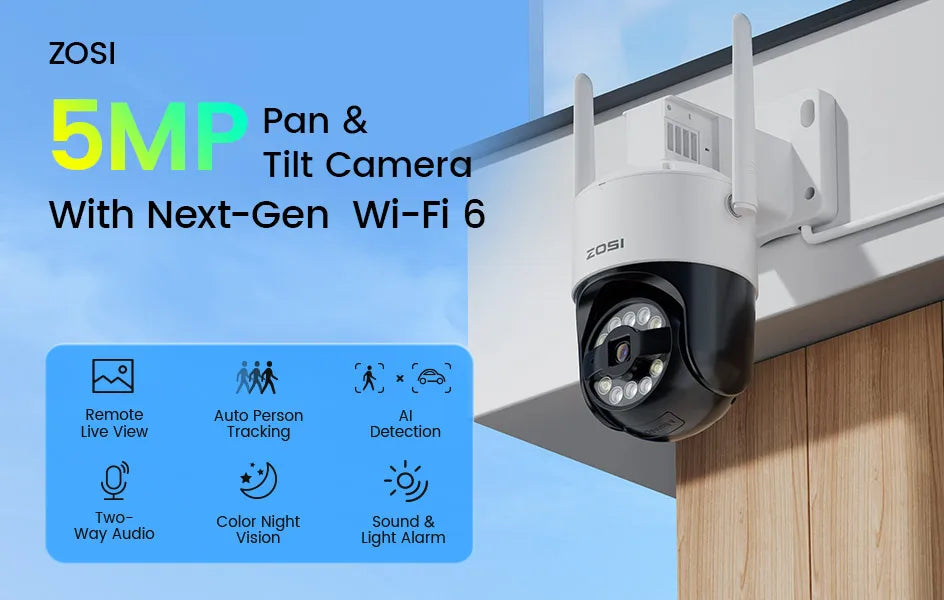 ZOSI C296 5MP/8MP PTZ WiFi 6 Camera Person Vehicle Package Detect Wireless CCTV Video Surveillance Cam Home Security Protection