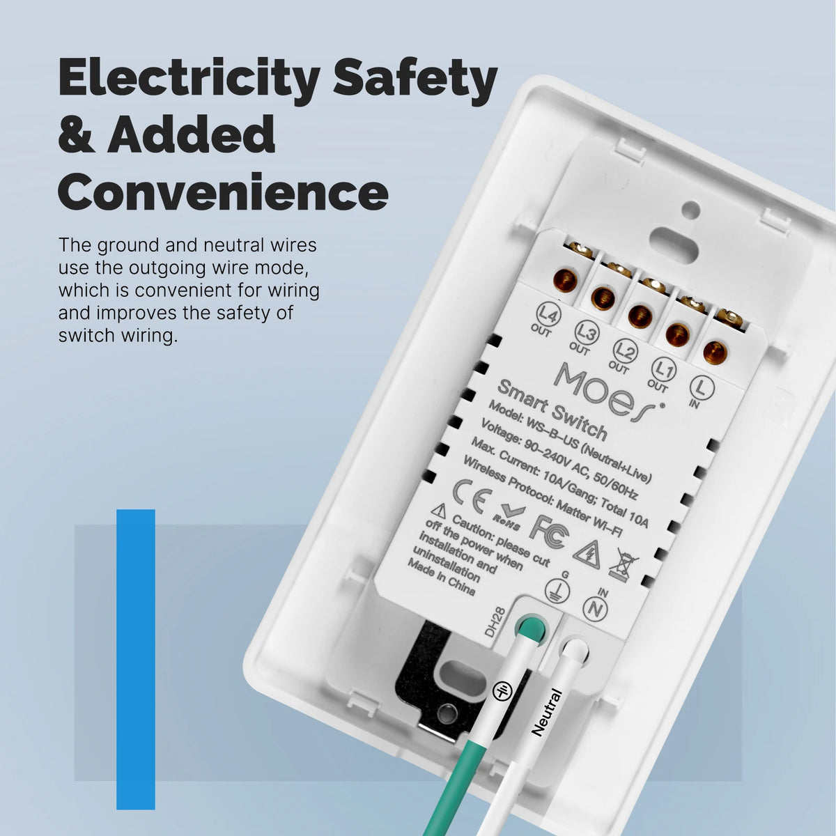 MOES Tuya Matter WiFi Smart Light Button Switch App Control Neutral Wire Required Grounding Design Alexa Google Home Apple Home